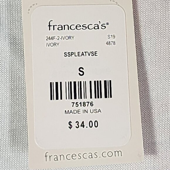 Alya Ivory SS Pleated Front Hem V Neck Modal Poly from Francesca's Blouse Size S - Picture 13 of 16